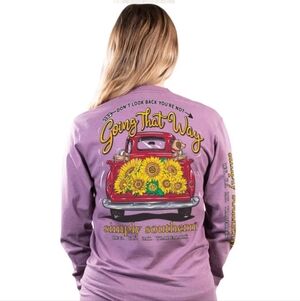 Simply Southern Preppy Look Sunflower Truck Long Sleeve T-Shirt SZ Lg